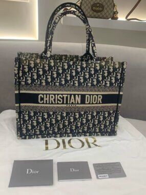 Dior Medium Book Tote Blue Oblique Embroidered Canvas